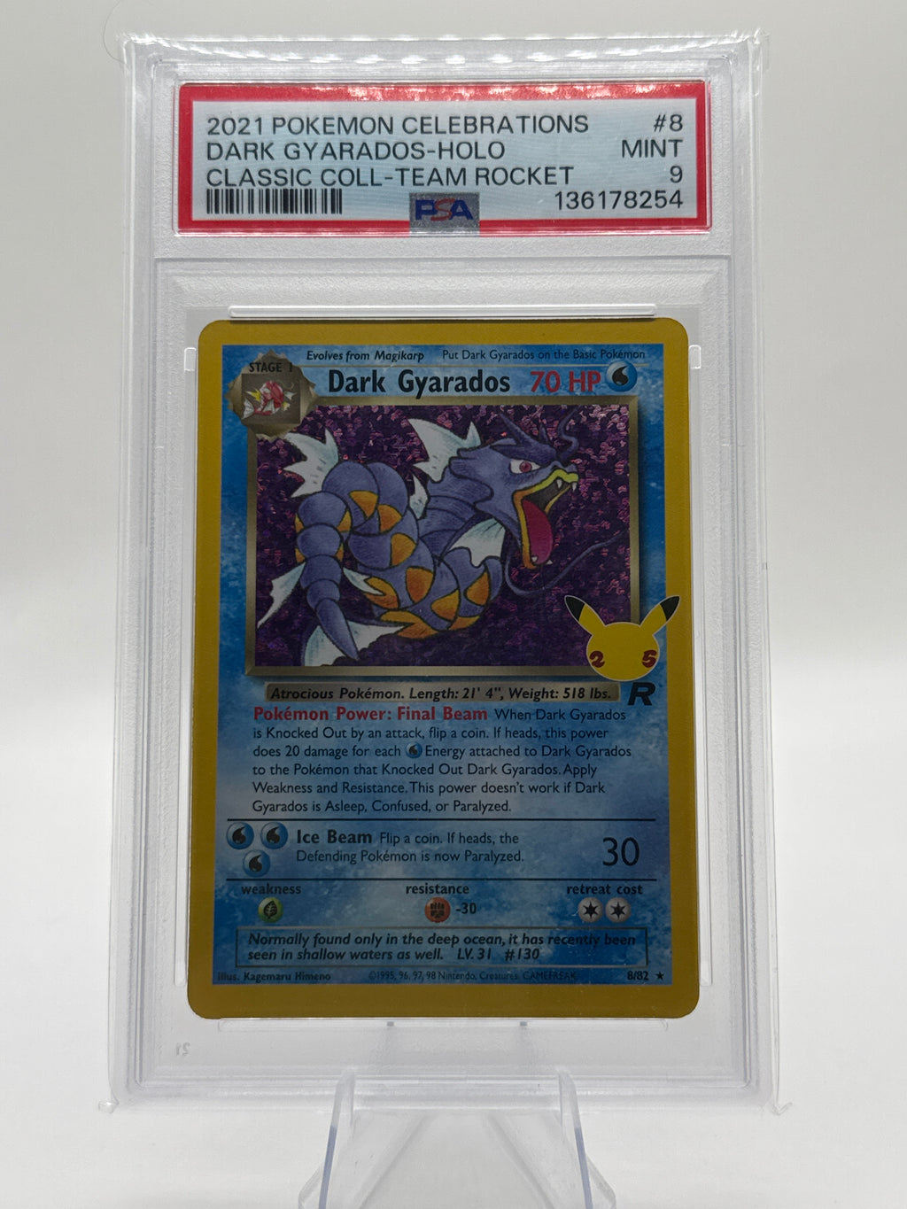 2021 Pokémon Celebrations Dark Gyarados 8/82 Holo – PSA 9 Mint